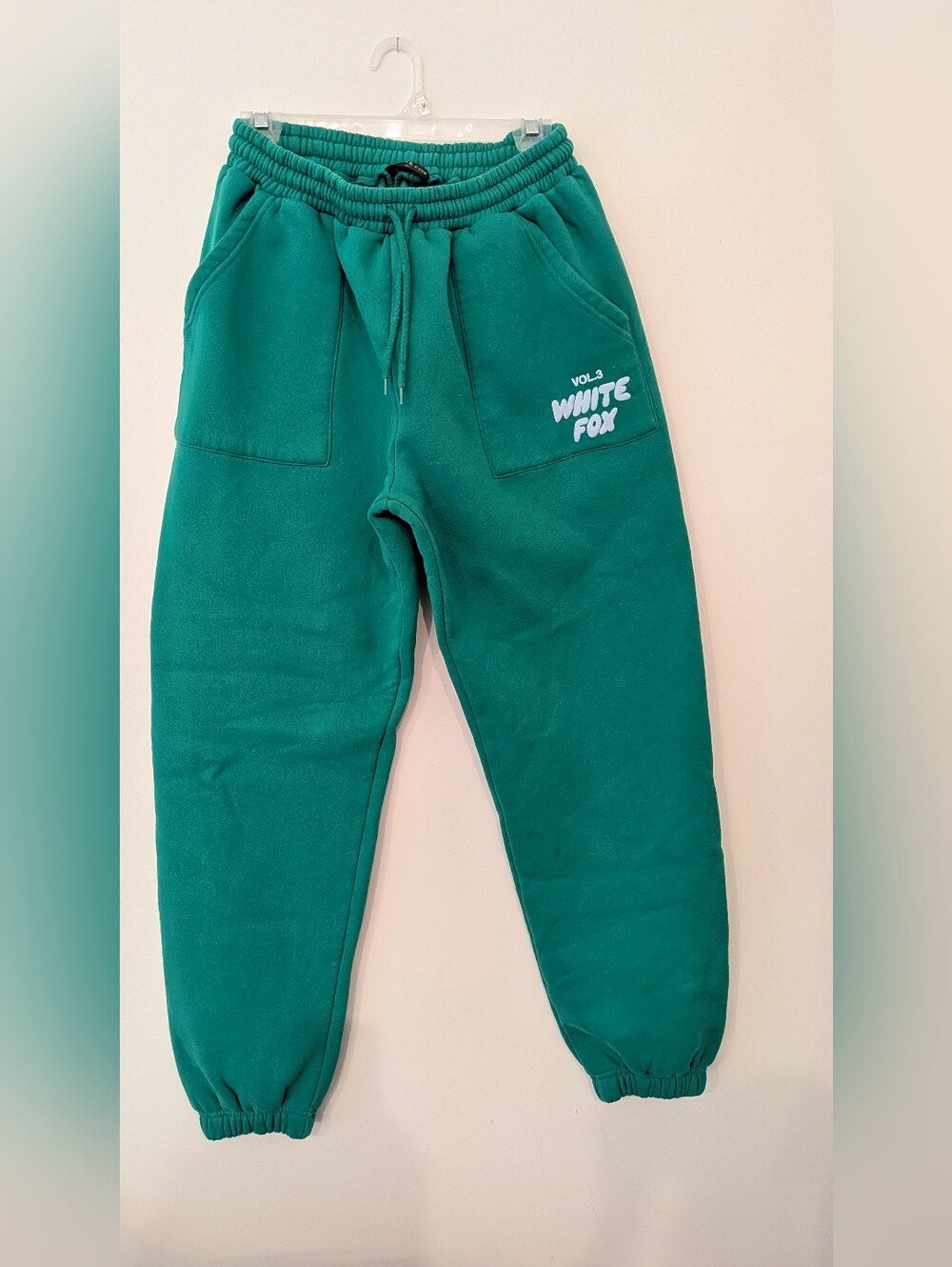 Women's White Fox Green Joggers with Drawstring Waist. NWOT.